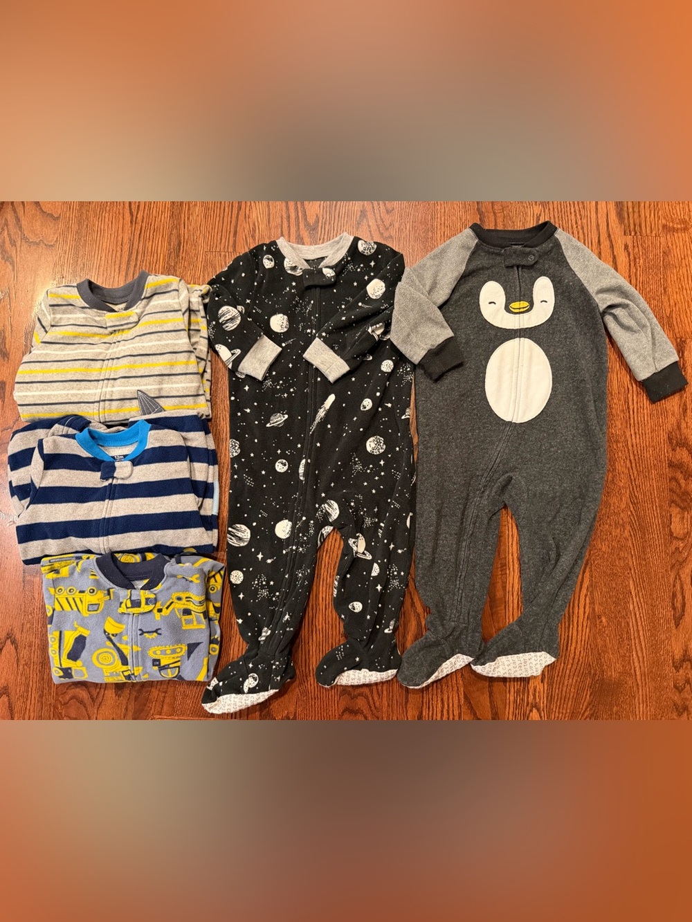Carter's 12 Month Footed Fleece One-Piece Pajamas Lot of 5